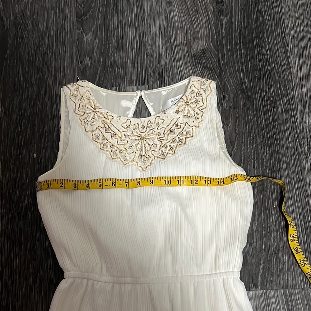 Badgley Mischka White Maxi Dress with Gold Accents - Picture 6 of 11